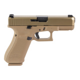 19XV, V Series, Striker Fired, Semi-automatic, Polymer Frame Pistol, Compact, 9MM, 4.02" Barrel, Glock MarksmanBarrel, nPVD Finish, Coyote, No Finger Grooves, G lock Night Sights, Ambidextrous Slide Stop Lever, (2)-19 Round Magazines, (1)-17 Round Magazi