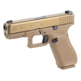 19XV, V Series, Striker Fired, Semi-automatic, Polymer Frame Pistol, Compact, 9MM, 4.02" Barrel, Glock MarksmanBarrel, nPVD Finish, Coyote, No Finger Grooves, G lock Night Sights, Ambidextrous Slide Stop Lever, (2)-19 Round Magazines, (1)-17 Round Magazi
