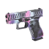 43X M.O.S., Semi-automatic, Striker Fired, Polymer Frame Pistol, Sub-Compact, 9MM, 3.41" Barrel, Custom Disco Anime Cerakote Finish by Shark Coast Tactical, Black, Cyan, Purple, Pink and White, Fixed Sights, 10 Rounds, 2 Magazines UX4350204FRADISC-SCT
