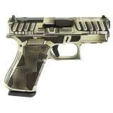 43X M.O.S., Semi-automatic, Striker Fired, Polymer Frame Pistol, Sub-Compact, 9MM, 3.41" Barrel, Custom Olive Drab Green Anime Cerakote Finish by Shark Coast Tactical, Olive Drab Green, Black and White, Fixed Sights, 10 Rounds, 2 Magazines UX4350204FRAOD