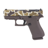 43X M.O.S., Semi-automatic, Striker Fired, Polymer Frame Pistol, Sub-Compact, 9MM, 3.41" Barrel, Custom Duck Camo Cerakote Finish by Shark Coast Tactical, Brown and Tan, Fixed Sights, 10 Rounds, 2 Magazines UX4350204FRDUCK-SCT