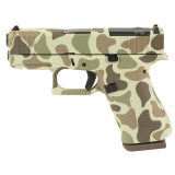 43X M.O.S., Semi-automatic, Striker Fired, Polymer Frame Pistol, Sub-Compact, 9MM, 3.41" Barrel, Custom Frog Camo Cerakote Finish by Shark Coast Tactical, Tan, Green and Brown, Fixed Sights, 10 Rounds, 2 Magazines UX4350204FRFROG-SCT