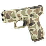 43X M.O.S., Semi-automatic, Striker Fired, Polymer Frame Pistol, Sub-Compact, 9MM, 3.41" Barrel, Custom Frog Camo Cerakote Finish by Shark Coast Tactical, Tan, Green and Brown, Fixed Sights, 10 Rounds, 2 Magazines UX4350204FRFROG-SCT