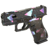 43X, Striker Fired, Semi-automatic, Polymer Frame Pistol, Sub-Compact, 9MM, 3.41" Barrel, Glock Marksman Barrel, nDLC Finish, No Finger Grooves, 10 Rounds, 2 Magazines, Black Base Finish With Cyan/Purple Cerakote, Optic Cut And Machined Slide, Laser Stip