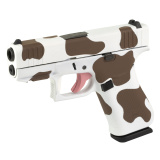 43X, Striker Fired, Semi-automatic, Polymer Frame Pistol, Sub-Compact, 9MM, 3.41" Barrel, Skydas Cerakote Finish, Custom Brown and White Cow Print Cerakote Finish by Skydas, Fixed Sights, 10 Rounds, 2 Magazines UX4350204FRNBRN