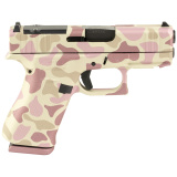 43X M.O.S., Semi-automatic, Striker Fired, Polymer Frame Pistol, Sub-Compact, 9MM, 3.41" Barrel, Custom Light Duck Camo Cerakote Finish by Shark Coast Tactical, Tan, Green and Brown, Fixed Sights, 10 Rounds, 2 Magazines UX4350204FRDUCKNSSCT