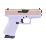 43X, Semi-automatic, Striker Fired, Polymer Frame Pistol, Sub-Compact, 9MM, 3.41" Barrel, Custom Lavender Luxe Cerakote Finish by Skydas, Rose Gold Slide and Lavender Frame, Fixed Sights, 15 Rounds, 2 Magazines UX4350204NR15