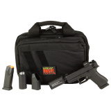 43X Hush Puppy, Semi-automatic, Striker Fired, Polymer Frame Pistol, Sub-Compact, 3.92 Threaded Barrel, 1/2X28 Thread Pitch, Black Cerakote by Shark Coast Tactical, Suppressor Height Sights, Holosun 407K Red Dot, 15 Rounds, Includes Compact Hush Puppy Pr