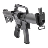 Retro DOE, Semi-automatic, Striker Fired, Aluminum Frame Pistol, 9MM, 7.5" Threaded Barrel, 5/8X24 Thread Pitch, Anodized Finish, Black, A2 Pistol Grip, HAR-15 Adjustable Pistol Brace, Carry Handle Iron Sights, Manual Safety, 32 Rounds, 1 Magazine, Inclu