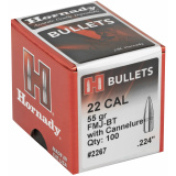 Rifle Bullet .224 Diameter 55 Grain Full Metal Jacket Boattail