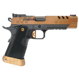 2K11 Target, Semi-automatic, Single Action Only, Full Size, Steel Frame Pistol, 9MM, 5" Barrel, DLC Finish, Black Frame, Coyote PVD Slide, Aluminum Grips, 10 Rounds, 2 Magazines, Includes Magwell, California Compliant 350053CA