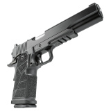 DS Warrior LS, Semi-automatic, Metal Frame Pistol, 1911, Full Size, 10MM, 6" Bushing Barrel with Deep Crown, KimPro Finish, Black, Carbon Fiber Grips, Tritium Front Sight, Optics Ready, Includes C&H RMR Optic Mount, Ambidextrous Thumb Safety, (1)-18 Roun