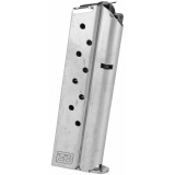 Magazine, 38 Super, 9 Rounds, Fits 1911, Includes 1 Thick and 1 Thin Base Pad, Stainless, Silver 849-38