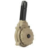Magazine, Drum, 9MM, 50 Rounds, Fits Sig Sauer P320, Polymer Construction, Flat Dark Earth DRM-A55-FDE