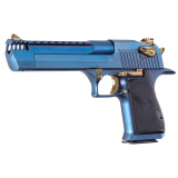 MK19 Desert Eagle, Semi-automatic Pistol, 50 Action Express, 6" Barrel, Integrated Muzzle Brake, Cerakote Finish, Carbo Blue, Rubber Grips, Gold Combat Sights, 7 Rounds, 1 Magazine DE50CBG
