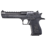 Desert Eagle, MK19, Single Action, Semi-automatic, Metal Frame Pistol, Full Size, 50 Action Express, 6" Barrel, Battle Worn Black Oxide Finish with Clear Cerakote, Viking Ship Aluminum Grips, Adjustable Rear Sight, Manual Safety, 7 Rounds, 1 Magazine DE5