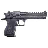 Desert Eagle, MK19, Single Action, Semi-automatic, Metal Frame Pistol, Full Size, 50 Action Express, 6" Barrel, Battle Worn Black Oxide Finish with Clear Cerakote, Viking Ship Aluminum Grips, Adjustable Rear Sight, Manual Safety, 7 Rounds, 1 Magazine DE5