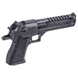 Desert Eagle, MK19, Single Action, Semi-automatic, Metal Frame Pistol, Full Size, 50 Action Express, 6" Barrel, Battle Worn Black Oxide Finish with Clear Cerakote, Viking Ship Aluminum Grips, Adjustable Rear Sight, Manual Safety, 7 Rounds, 1 Magazine DE5