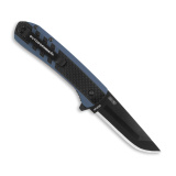 Razor VX4, Folding Knife, Plain Edge, 3" Blade Length, 7.5" Overall Length, 420J2 Stainless Steel, Includes (3) Standard Plain Edge and (1) Partially Serrated Blade, Black Oxide Finish, Carbon Fiber & Blue Scales, Ceramic Ball Bearing System, Stainless S