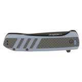 Razor VX4, Folding Knife, Plain Edge, 3" Blade Length, 7.5" Overall Length, 420J2 Stainless Steel, Includes (3) Standard Plain Edge and (1) Partially Serrated Blade, Black Oxide Finish, Carbon Fiber & Blue Scales, Ceramic Ball Bearing System, Stainless S