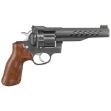 Super GP100| Revolver, Single/Double Action, Full Size, 357 Magnum, 5.5" Cold Hammer Forged Barrel, Stainless Steel Frame, Black PVD Coated Finish, Hogue Hardwood Grip, 8Rd, 3 Moon Clips, Weighs 47oz, Fiber Optic Site 5065