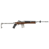 Mini-14 Tactical, Semi-automatic Rifle, 5.56 NATO, 18.5" Threaded Barrel, 1/2x28 Thread Pitch, Matte Stainless Steel Finish, Silver, Ruger Walnut Folding Stock, Adjustable Rear and Blade Front Sight, 20 Rounds, 2 Magazine 15800
