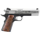 SR1911, 1911, Semi-automatic, Metal Frame Pistol, Full Size, 45 ACP, 5" Barrel, Low-Glare Stainless Finish, Custom Engraved Slide, Custom Engraved Hardwood Grips, Drift Adjustable Novak 3 Dot Sights, 9 Rounds, 2 Stainless Steel Magazines 16706