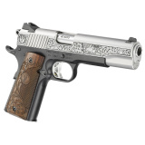 SR1911, 1911, Semi-automatic, Metal Frame Pistol, Full Size, 45 ACP, 5" Barrel, Low-Glare Stainless Finish, Custom Engraved Slide, Custom Engraved Hardwood Grips, Drift Adjustable Novak 3 Dot Sights, 9 Rounds, 2 Stainless Steel Magazines 16706