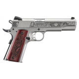 SR1911 America's 250th Anniversary, Semi-automatic, Metal Frame Pistol, Full Size, 45 ACP, 5" Barrel, Low Glare Stainless Steel Finish, Silver, Engraved Slide, Engraved Hardwood Grips, Drift Adjustable Novak 3 Dot Sights, Thumb Safety, 8 Rounds, Includes