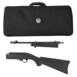 10/22 Takedown, Semi-automatic, 22 LR, 16.4" Steel Barrel, Threaded 1/2X28, Satin Finish, Black, Ruger Flash Suppressor, Synthetic Stock, Adjustable Rear Sight, Gold Bead Front Sight, Manual Safety, 10 Round Rotary Magazine 32011
