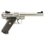 Mark IV Target .22 Long Rifle 5.5 Inch Bull Barrel Satin Stainless Finish Adjustable Rear Sight Checkered Grip 10 Round