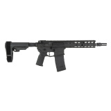 Model 1, Semi-automatic, AR Style Pistol, 300BLK, 9" Stainless Steel Barrel, 5/8X24 Thread Pitch, Dead Air KeyMo Muzzle Device, Cerakote Finish, Radian Black, SBA3 Pistol Stabilizing Brace, 30 Rounds, 1 Magazine R0052