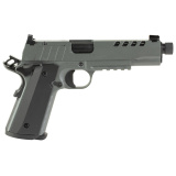 1911 Night Stalker SF, Single Action Only, Semi-automatic, Metal Frame Pistol, 9MM, 5.55" Threaded Barrel, Threaded 1/2x28, Cerakote Finish, Gray, Light Rail, Black Rear/ Tritium Orange Dot Front, 10 Rounds, 2 Magazines, Optic Ready 10100557