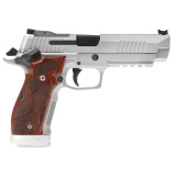 P226 X-Five, Semi-automatic, Single Action Only, Metal Frame Pistol, Full Size, 9MM, 5" Barrel, Matte Finish, Stainless Steel, Custom Hogue Cocobolo Grip with Alloy Magwell, Fiber Optic Front Sight, Adjustable Rear Sight, Optic Ready, PRO Footprint, 10 R
