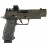 P320, AXG Legion, Striker Fired, Semi-automatic, Metal Framed Pistol, Full Size, 9MM, 3.9", Two Port Slide Integrated Expansion Chamber, Cerakote Finish, Legion Gray, ROMEO-X Reflex Sight, AXG Modular Grip, Hogue Custom G10 Grips, X Series Flat Skeletoni