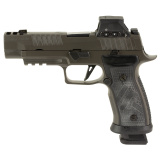 P320 AXG Legion, Semi-automatic, Striker Fired, Metal Frame Pistol, Full Size, 9MM, 3.9" Barrel, Integrated Expansion Chamber, Cerakote Finish, Legion Gray, Optics Ready, XRAY3 Day/Night Sights, AXG Grip Module, Hogue Custom G10 Grips, Flared Magwell, 21