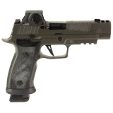 P320 AXG Legion, Semi-automatic, Striker Fired, Metal Frame Pistol, Full Size, 9MM, 3.9" Barrel, Integrated Expansion Chamber, Cerakote Finish, Legion Gray, Optics Ready, XRAY3 Day/Night Sights, AXG Grip Module, Hogue Custom G10 Grips, Flared Magwell, 21