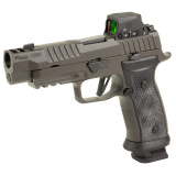 P320 AXG Legion, Semi-automatic, Striker Fired, Metal Frame Pistol, Full Size, 9MM, 3.9" Barrel, Integrated Expansion Chamber, Cerakote Finish, Legion Gray, Optics Ready, XRAY3 Day/Night Sights, AXG Grip Module, Hogue Custom G10 Grips, Flared Magwell, 21