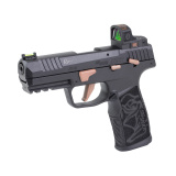 P322 ROSE, Semi-automatic, Single Action Only, Polymer Frame Pistol, Compact, 22LR, 4" Threaded Barrel with 1/2x28 Adapter, Matte Finish, Black with Rose Gold Accents, Polymer Grip, Fiber Optic Sights, ROMEO-RS ROSE Optic, Manual Safety, 10 Rounds, 3 Mag