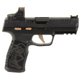 P322 ROSE, Semi-automatic, Single Action Only, Polymer Frame Pistol, Compact, 22 LR, 4" Threaded Barrel with 1/2x28 Adapter, Matte Finish, Black with Rose Gold Accents, Polymer Grip, Fiber Optic Sights, ROMEO-RS ROSE Optic, Manual Safety, 20 Rounds, 3 Ma