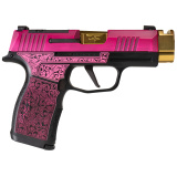 P365X, Striker Fired, Semi-automatic, Polymer Framed Pistol, Sub-Compact, 9MM, Zaffiri 3.7" Gold Colored Barrel With Threadless Compensator, Custom Lady Bug Cerakote Finish by Shark Coast Tactical, XRAY3 Day/Night Sights, Optic Ready, 12 Rounds, 2 Magazi