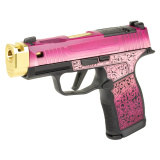 P365X, Striker Fired, Semi-automatic, Polymer Framed Pistol, Sub-Compact, 9MM, Zaffiri 3.7" Gold Colored Barrel With Threadless Compensator, Custom Lady Bug Cerakote Finish by Shark Coast Tactical, XRAY3 Day/Night Sights, Optic Ready, 12 Rounds, 2 Magazi