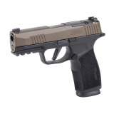 P365 Macro, Semi-automatic, Striker Fired, Polymer Frame Pistol, Compact, 9MM, 3.7" Barrel, Matte Finish, Black and Bronze, X-RAY3 Day/Night Sights, Optic Ready, Non-Manual Safety, 17 Rounds, "Freedom" Engraving on Slide, 2 Magazines 365XCA-9-FBZXR3