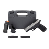 P365-XMACRO Comp, Semi-automatic, Striker Fired, Polymer Frame Pistol, Compact, 9MM, 3.1" Integrally Compensated Barrel, Nitron Finish, Silver Slide, Black Frame, Macro-Compact Grip Module with 1913 Rail, XRAY3 Day/Night Sights, Optic Ready, Shield RMSc