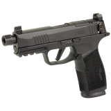 P365 XMacro, Striker Fired, Semi-automatic, Polymer Framed Pistol, Sub-Compact, 9MM, 4.3" Threaded Barrel, Suppressor Height Sights, Cerakote Finish, Black, Optics Ready, 17 Rounds, 2 Magazines, Includes Hush Puppy SlideLock Lever 365XCA-9-BXR3