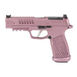 P365 Fuse, Semi-automatic, Striker Fired, Polymer Frame Pistol, Compact, 9MM, 4.3" Barrel, Cerakote Finish from Shark Coast Tactical, Pink, Sig Sauer LXG Grip, Fiber Optic Front and Low-Profile Combat Rear Sights, 3 Magazines, (2)-21 Round Magazines and