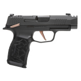 P365XL ROSE, Striker Fired, Polymer Frame Pistol, Micro-Compact, 9MM, 3.1" Integrally Compensated Barrel, Nitron Finish, Black, Rose Gold Controls, Laser Engraved Grip Module, XRAY 3 Day/Night Sights, SIG-LOC Optic Ready Slide, 12 Rounds, 2 Magazines, In