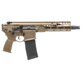MCX SPEAR-LT, Semi-automatic Pistol, 300 Blackout, 9" Barrel, 9" Barrel, Anodized Finish, Coyote, Flat Blade Match Trigger, 8" Lightweight Ergonomic M-LOK Handguard, Ambidextrous Controls, 30 Rounds, 1 Magazine, No Brace