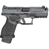 Echelon Pro 4.0C Comp, Semi-automatic, Striker Fired, Polymer Frame Pistol, Compact, 9MM, 4" Barrel with Integrally Compensated Slide, Matte Black Frame, Gray Cerakote Slide, Textured Grip, Optics Ready, Front Tritium Night Sight, Tactical Rack U-Dot Rea