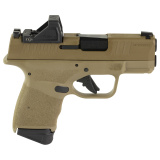 Hellcat, Striker Fired, Semi-automatic, Polymer Frame Pistol, Micro-Compact, 9MM, 3" Hammer Forged Barrel, Cerakote Finish, Flat Dark Earth, Viridian RFX-11 Green Dot Sight, Textured Grips, Tritium/Luminescent Front Sight, Tactical Rack U-Notch Rear Sigh